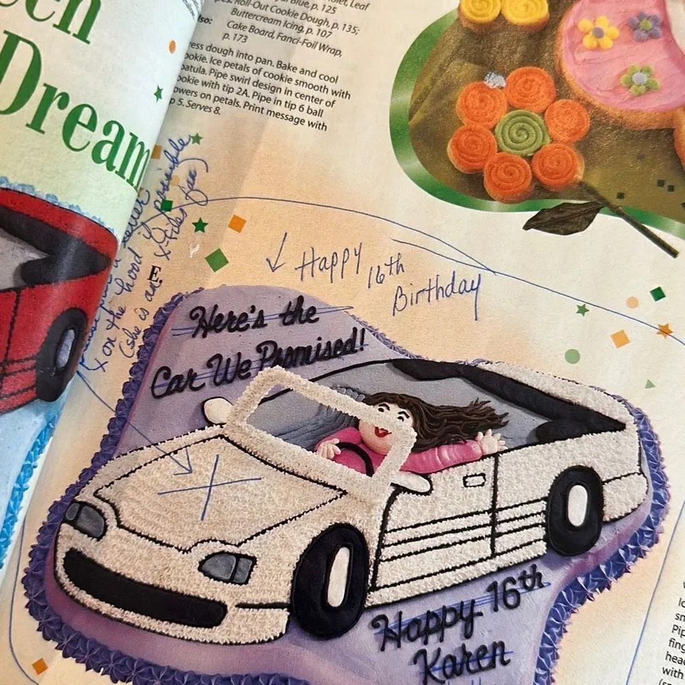 Vintage Wilton cake pan and year 2000 Cake decorating book